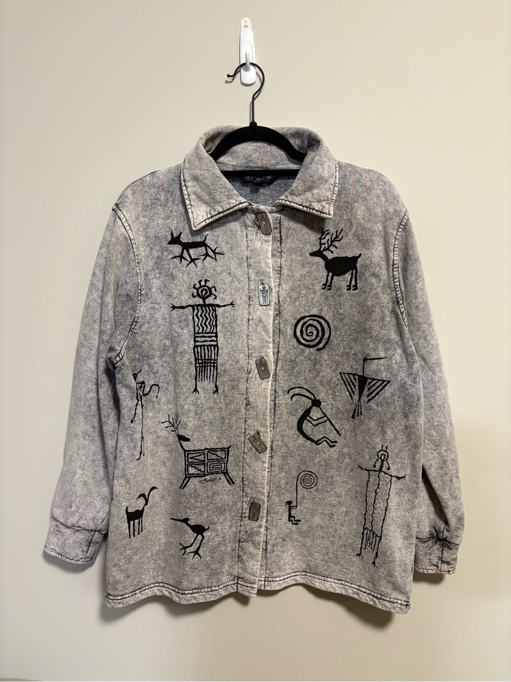 Vintage 90s Bfofo Design Rock Art Petroglyph Shacket Made In Canada Size S